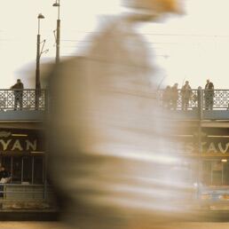 A motion-blurred street photo