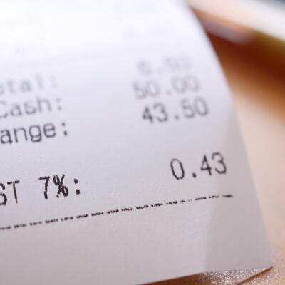 A close-up photo of a paper receipt